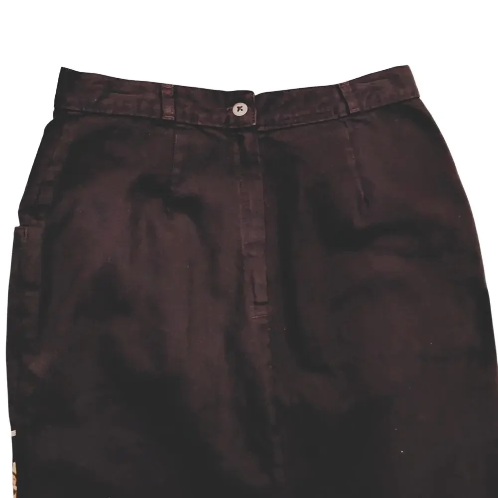 VTG Denim Jean Skirt Women's 11/12 Black Cheetah Print Gold Embroid 90s Y2K USA